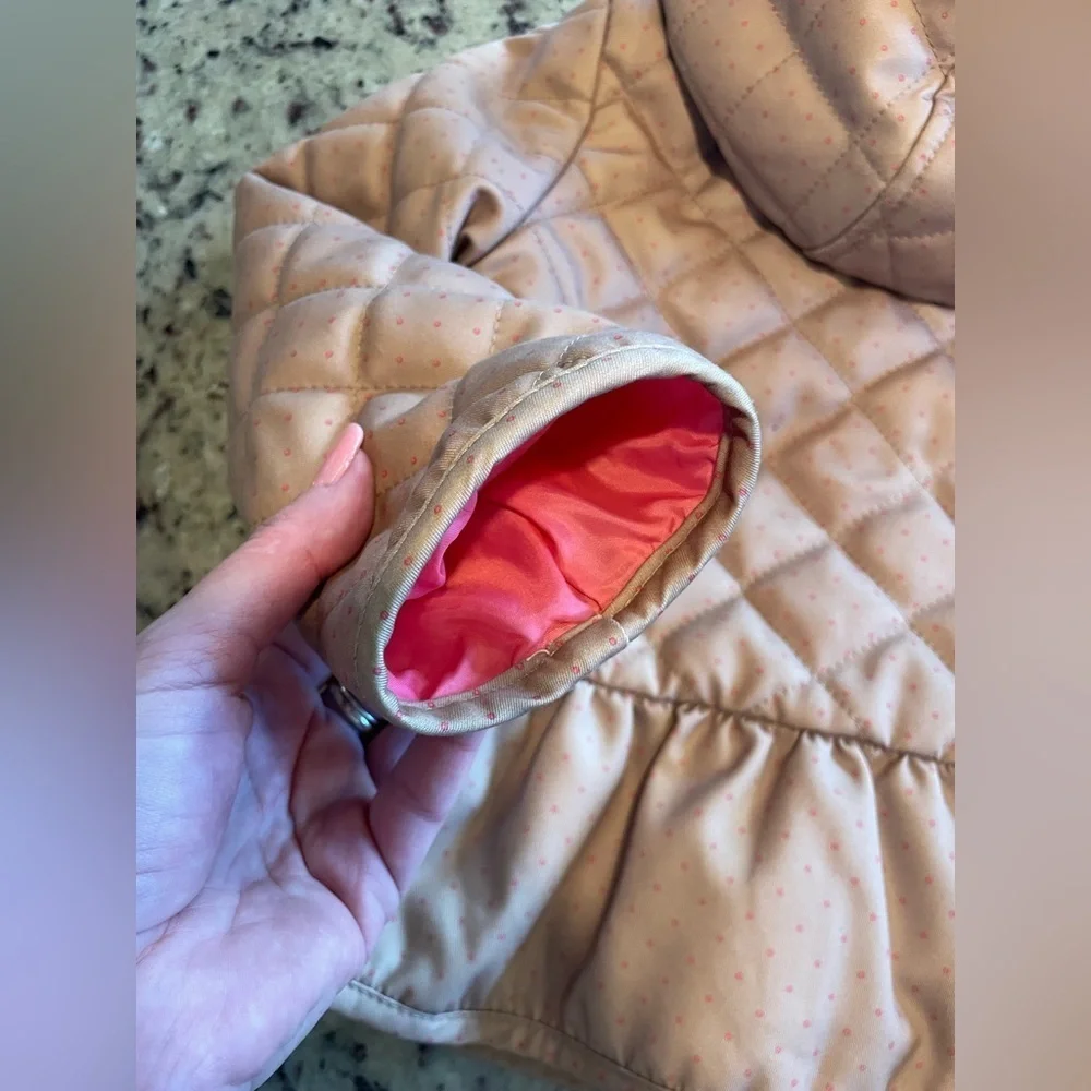 GAP Tan Quilted polka dot fleece lined Kids peplum Puffer Jacket size 5